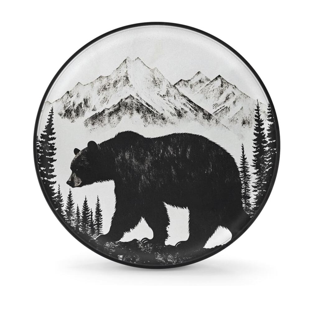 Spare Tire Cover 25 Inch Round Bear Mountain Graphic Black White Wildlife SUV RV